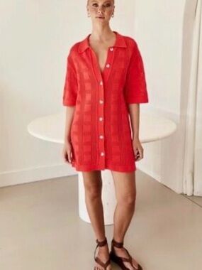 Runway Scout Red Button-Front Crochet Dress NWT Size US 4/AU 8